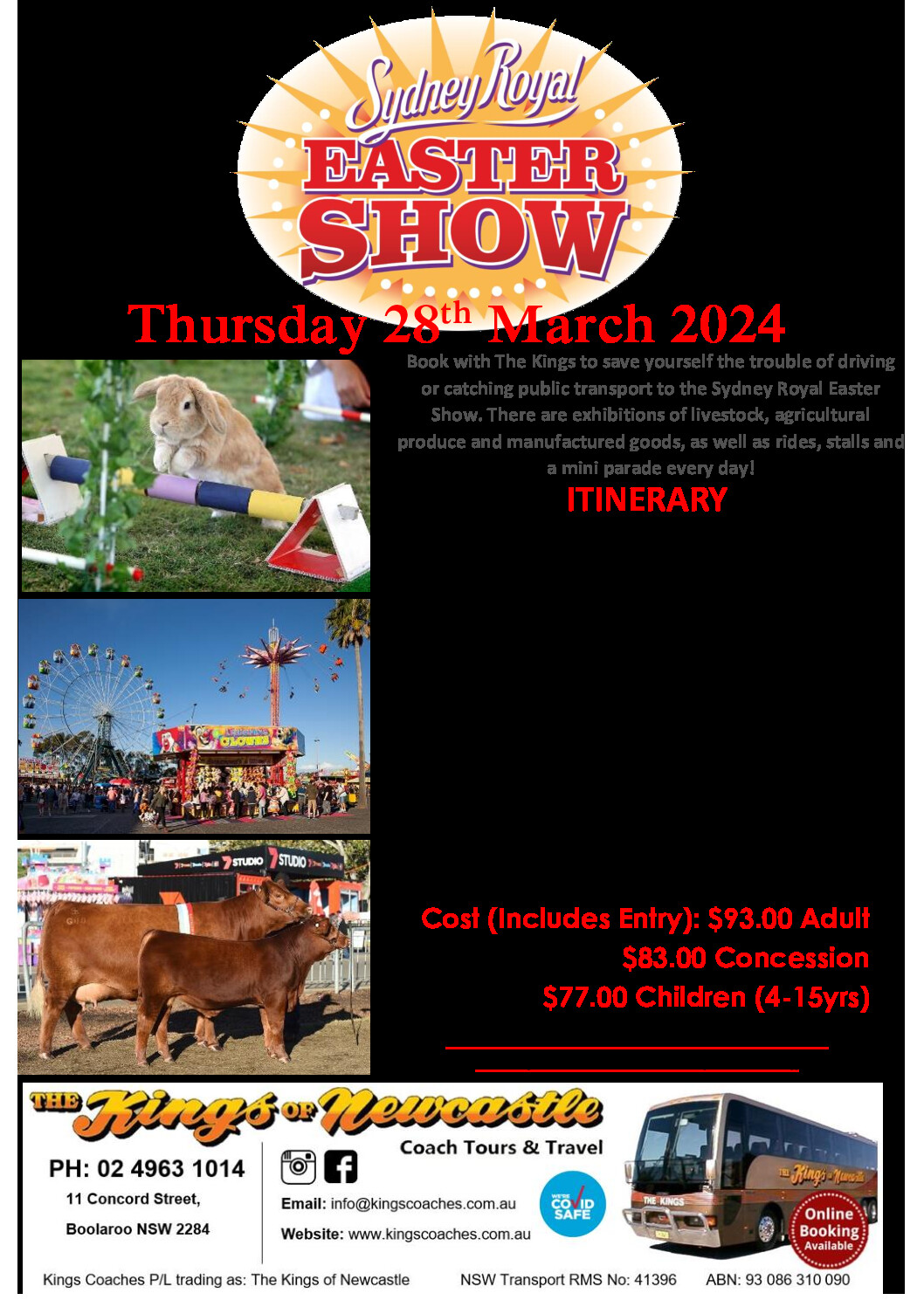 royal easter show 2024 itinerary Kings Coaches